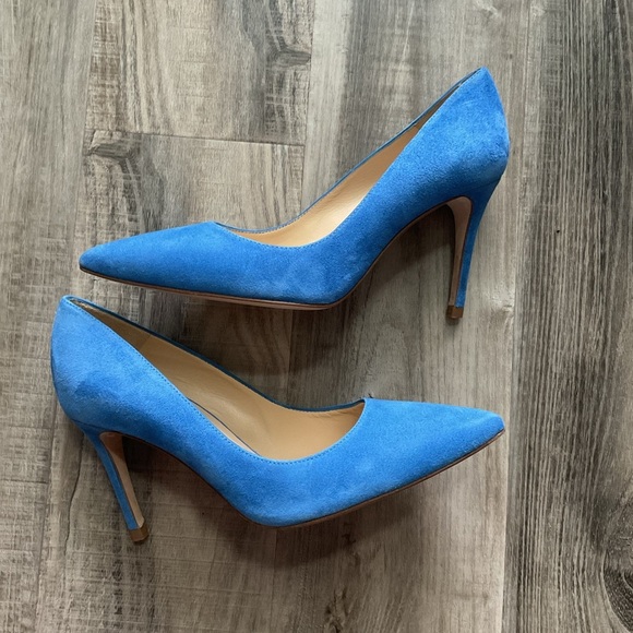 L'AGENCE Women's Size 39.5 Provence Blue Suede High Heeled Pumps Pointed - Picture 5 of 6